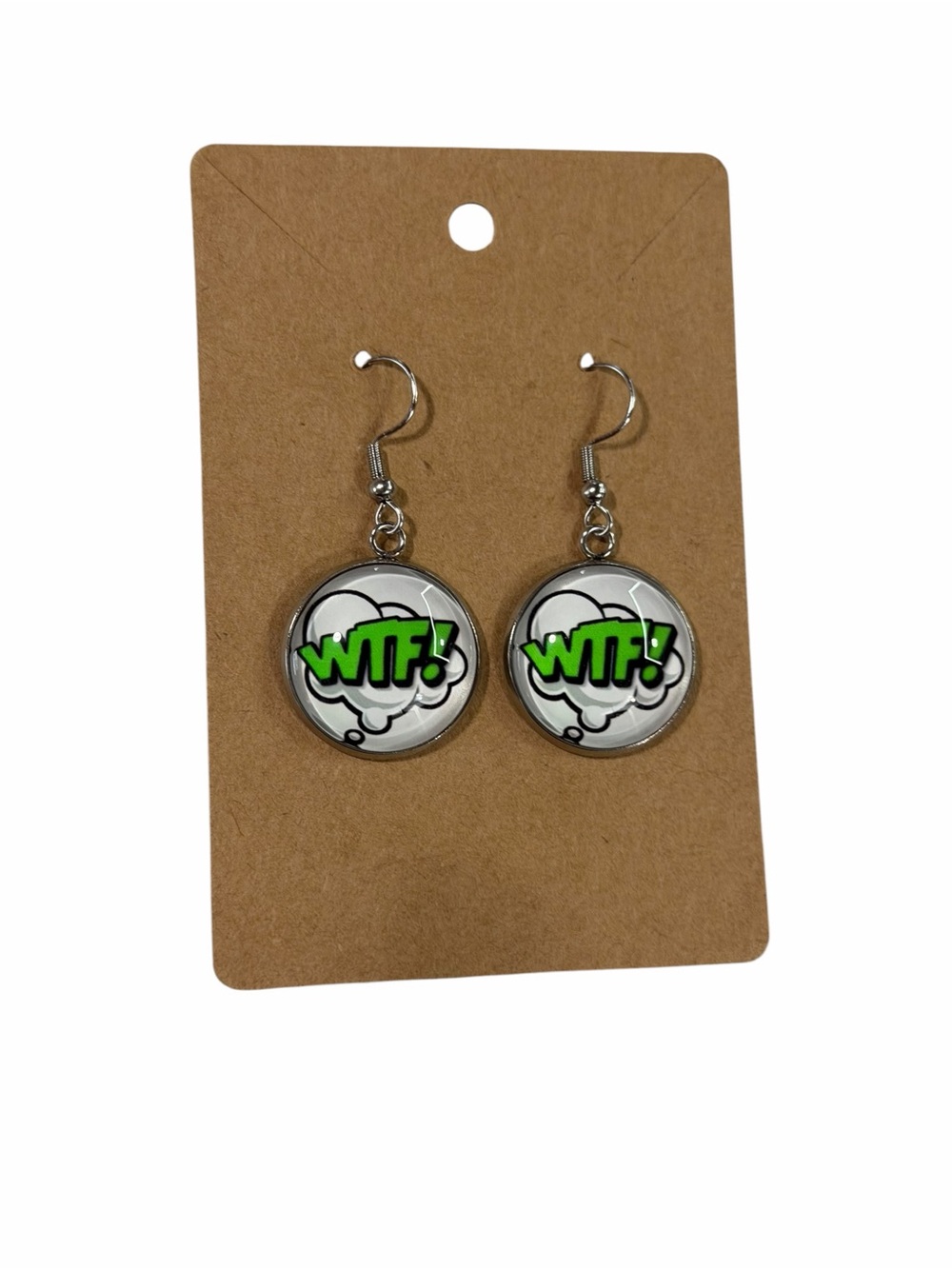 Green 'WTF!' Comic Bubble Dangle Earrings
